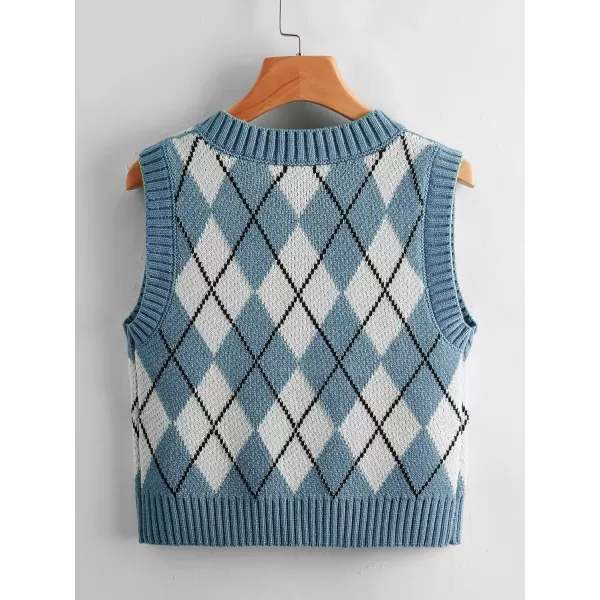 SweatyRocks Women's Plaid Geo Sleeveless V Neck Knit Crop Top Sweater Vest