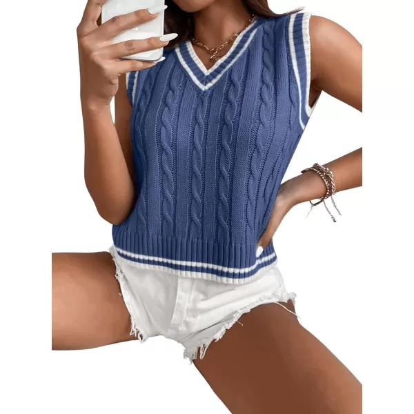 SweatyRocks Women's Plaid Geo Sleeveless V Neck Knit Crop Top Sweater Vest