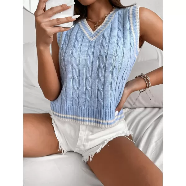 SweatyRocks Women's Plaid Geo Sleeveless V Neck Knit Crop Top Sweater Vest