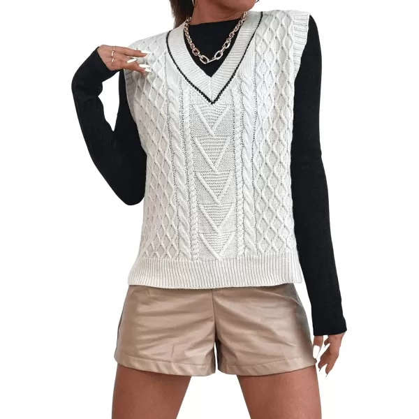 SweatyRocks Women's Plaid Geo Sleeveless V Neck Knit Crop Top Sweater Vest