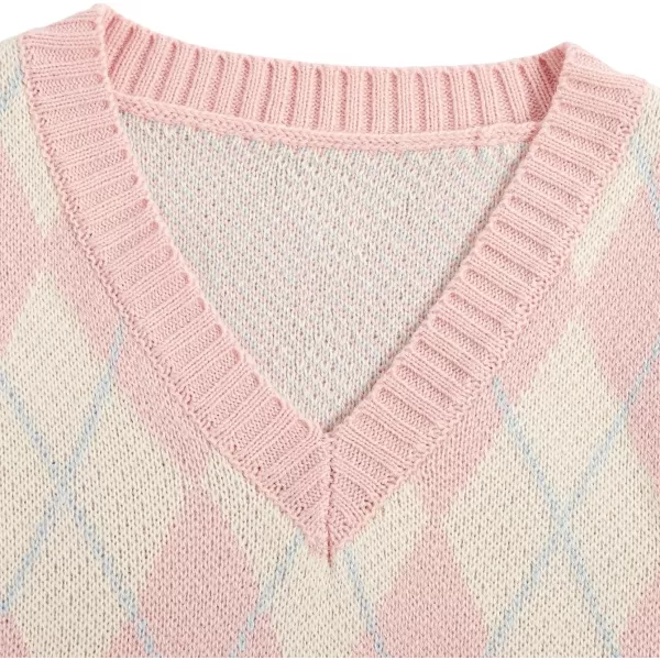 SweatyRocks Women's Plaid Geo Sleeveless V Neck Knit Crop Top Sweater Vest