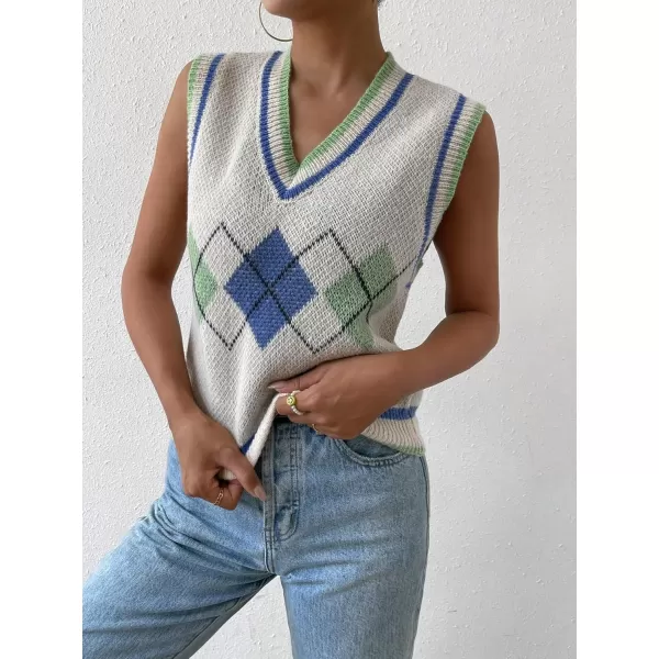 SweatyRocks Women's Plaid Geo Sleeveless V Neck Knit Crop Top Sweater Vest