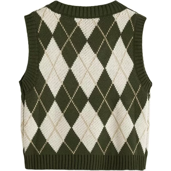 SweatyRocks Women's Plaid Geo Sleeveless V Neck Knit Crop Top Sweater Vest