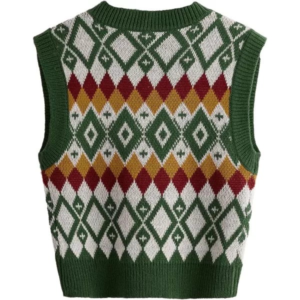 SweatyRocks Women's Plaid Geo Sleeveless V Neck Knit Crop Top Sweater Vest