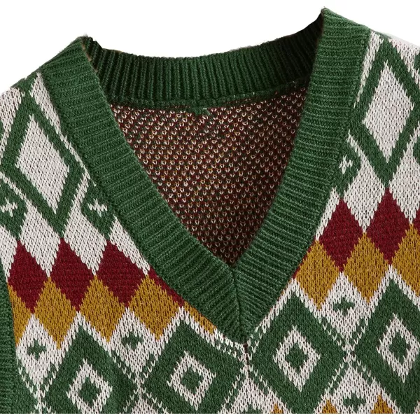 SweatyRocks Women's Plaid Geo Sleeveless V Neck Knit Crop Top Sweater Vest