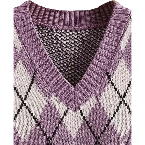 SweatyRocks Women's Plaid Geo Sleeveless V Neck Knit Crop Top Sweater Vest