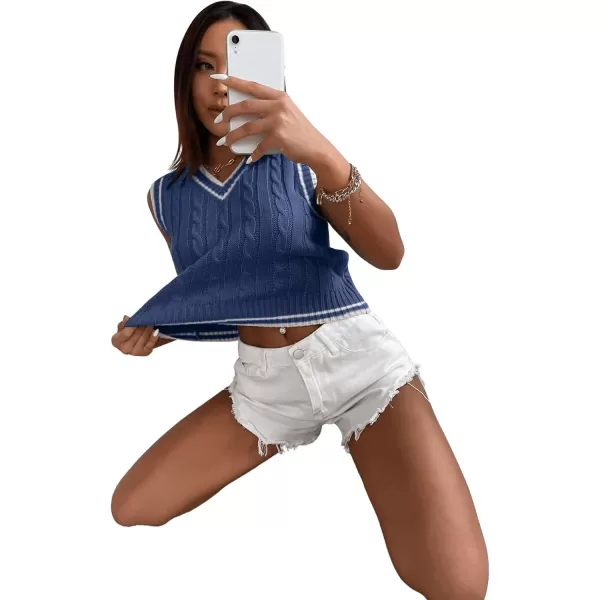 SweatyRocks Women's Plaid Geo Sleeveless V Neck Knit Crop Top Sweater Vest