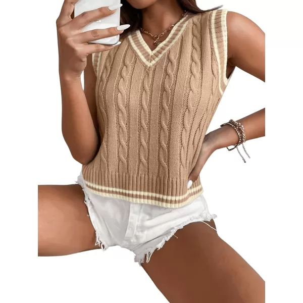 SweatyRocks Women's Plaid Geo Sleeveless V Neck Knit Crop Top Sweater Vest