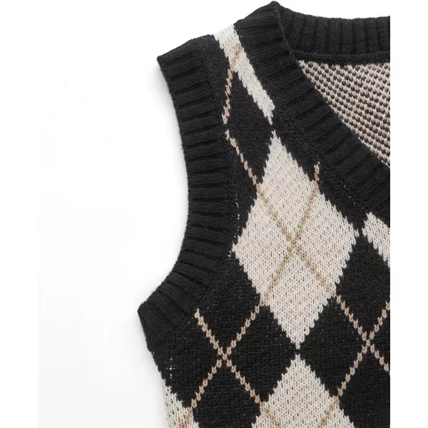 SweatyRocks Women's Plaid Geo Sleeveless V Neck Knit Crop Top Sweater Vest