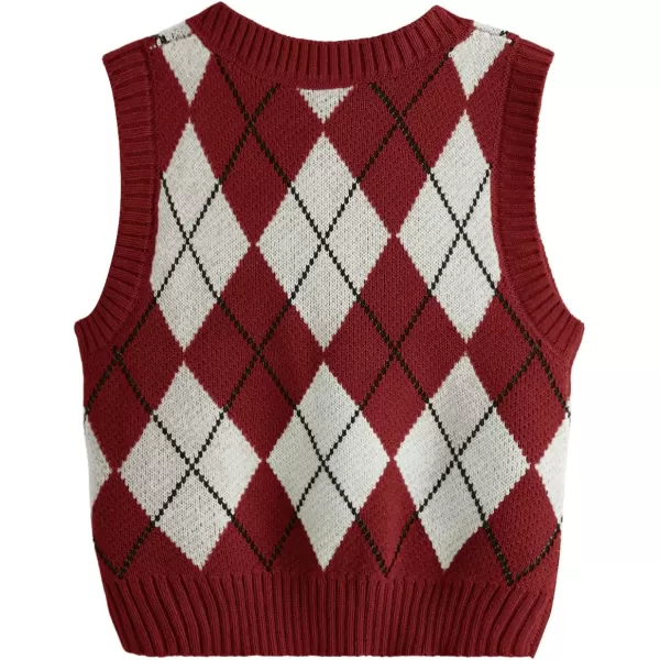 SweatyRocks Women's Plaid Geo Sleeveless V Neck Knit Crop Top Sweater Vest