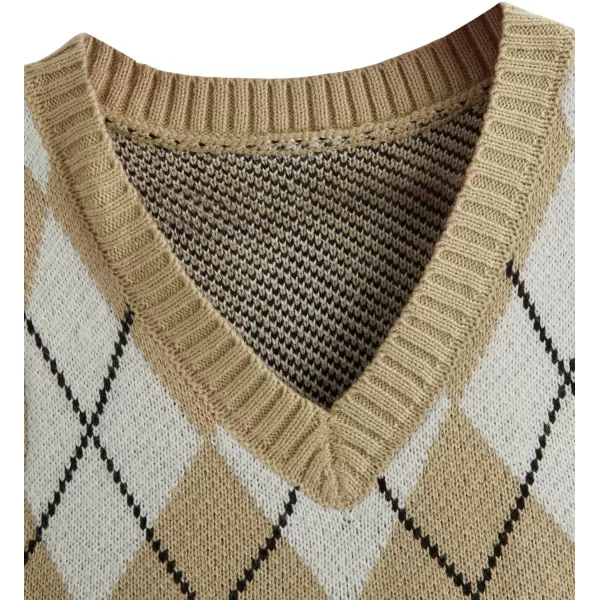 SweatyRocks Women's Plaid Geo Sleeveless V Neck Knit Crop Top Sweater Vest
