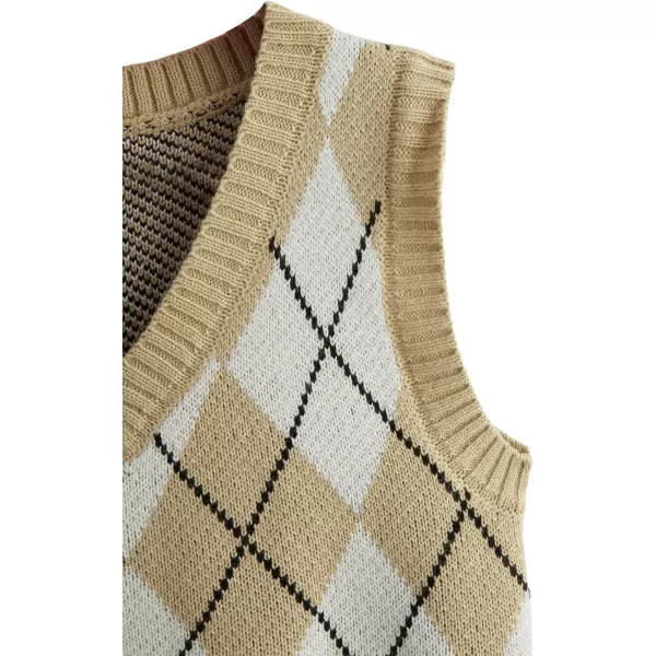 SweatyRocks Women's Plaid Geo Sleeveless V Neck Knit Crop Top Sweater Vest