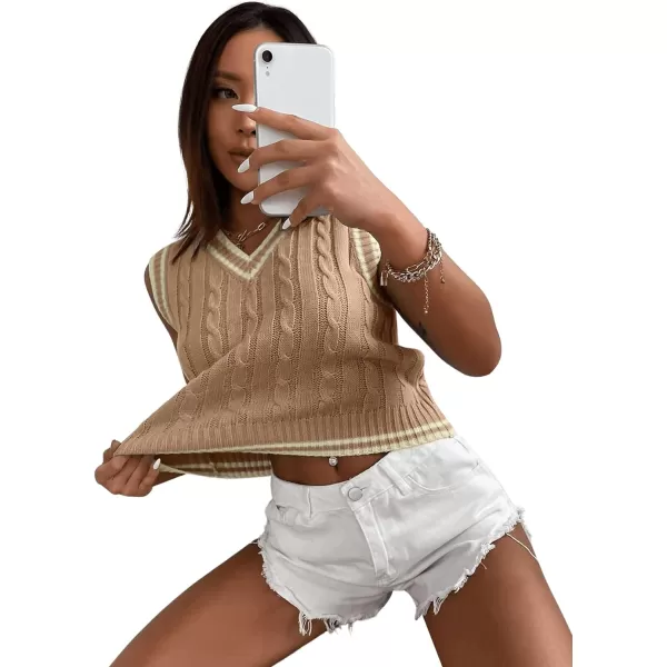 SweatyRocks Women's Plaid Geo Sleeveless V Neck Knit Crop Top Sweater Vest