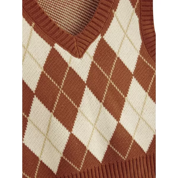 SweatyRocks Women's Plaid Geo Sleeveless V Neck Knit Crop Top Sweater Vest