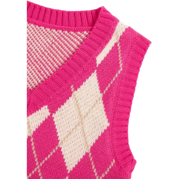 SweatyRocks Women's Plaid Geo Sleeveless V Neck Knit Crop Top Sweater Vest