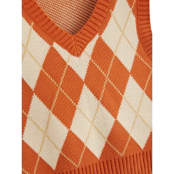 SweatyRocks Women's Plaid Geo Sleeveless V Neck Knit Crop Top Sweater Vest