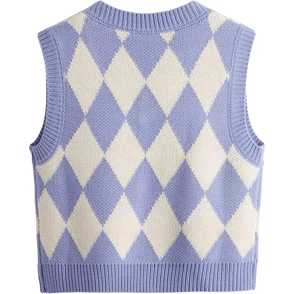SweatyRocks Women's Plaid Geo Sleeveless V Neck Knit Crop Top Sweater Vest