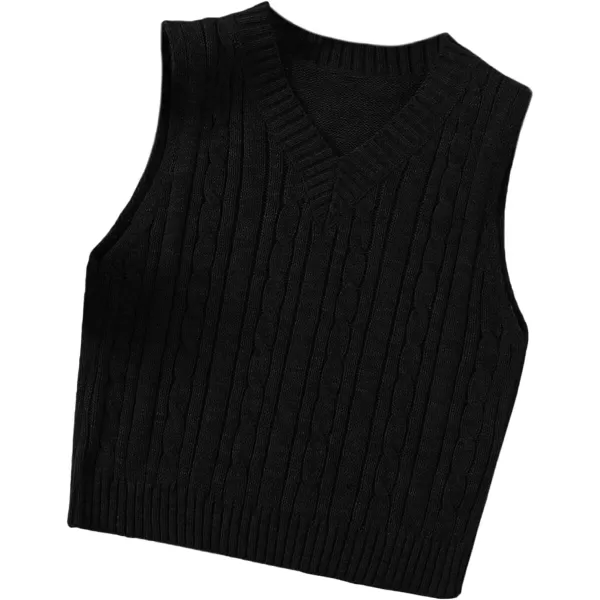SweatyRocks Women's Plaid Geo Sleeveless V Neck Knit Crop Top Sweater Vest