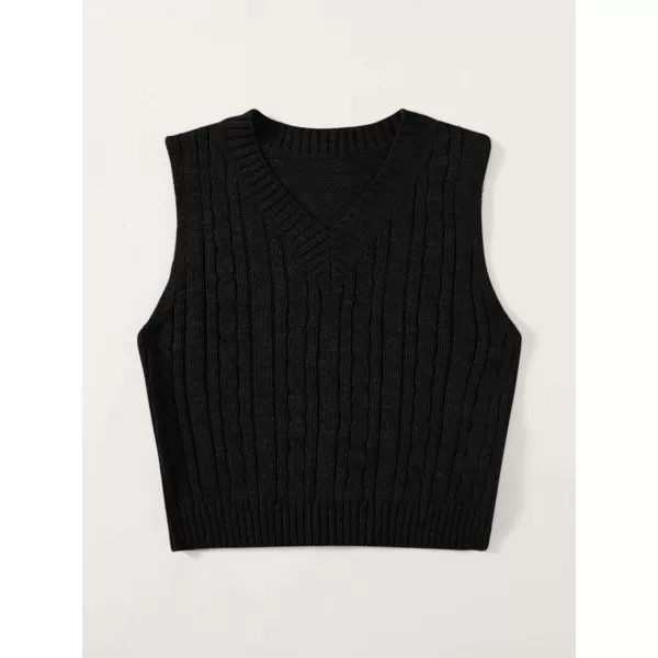 SweatyRocks Women's Plaid Geo Sleeveless V Neck Knit Crop Top Sweater Vest