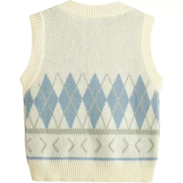 SweatyRocks Women's Plaid Geo Sleeveless V Neck Knit Crop Top Sweater Vest