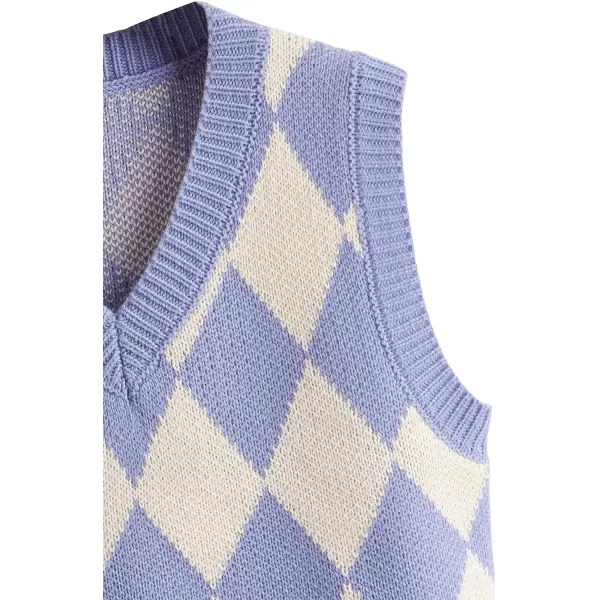 SweatyRocks Women's Plaid Geo Sleeveless V Neck Knit Crop Top Sweater Vest