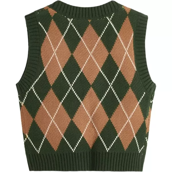 SweatyRocks Women's Plaid Geo Sleeveless V Neck Knit Crop Top Sweater Vest