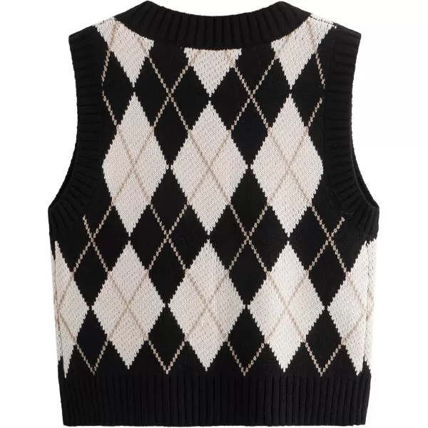 SweatyRocks Women's Plaid Geo Sleeveless V Neck Knit Crop Top Sweater Vest