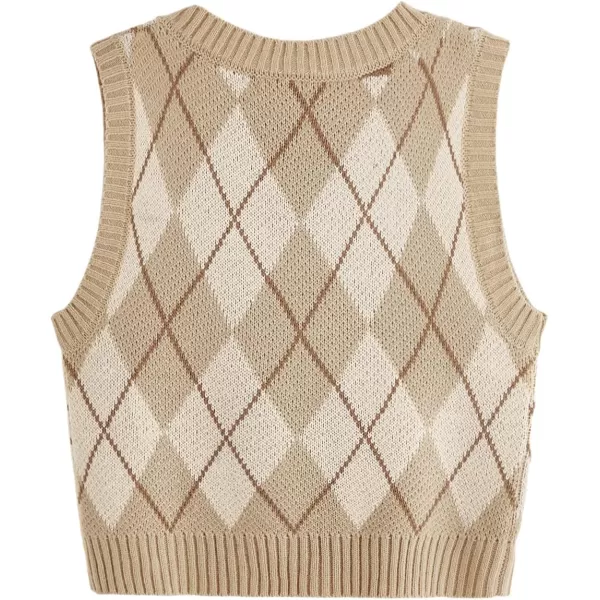 SweatyRocks Women's Plaid Geo Sleeveless V Neck Knit Crop Top Sweater Vest