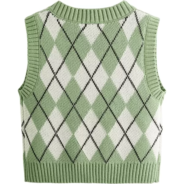 SweatyRocks Women's Plaid Geo Sleeveless V Neck Knit Crop Top Sweater Vest