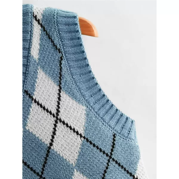 SweatyRocks Women's Plaid Geo Sleeveless V Neck Knit Crop Top Sweater Vest