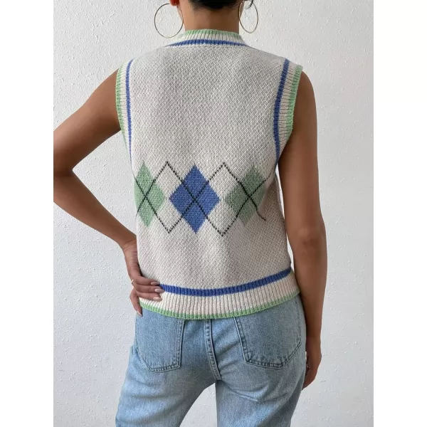 SweatyRocks Women's Plaid Geo Sleeveless V Neck Knit Crop Top Sweater Vest
