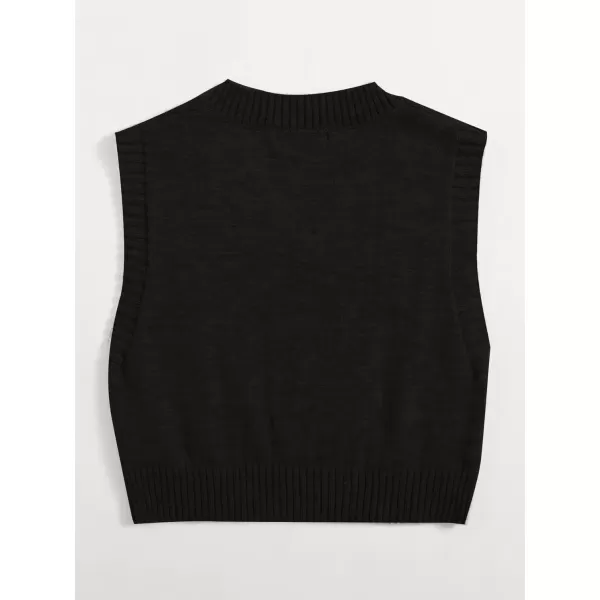 SweatyRocks Women's Plaid Geo Sleeveless V Neck Knit Crop Top Sweater Vest