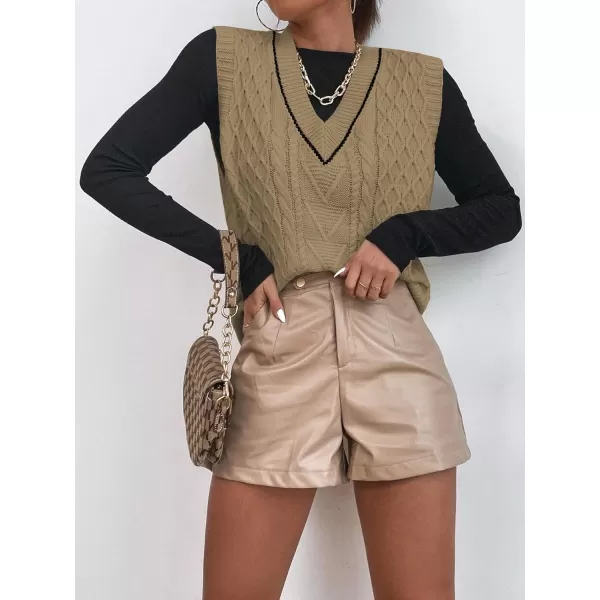 SweatyRocks Women's Plaid Geo Sleeveless V Neck Knit Crop Top Sweater Vest