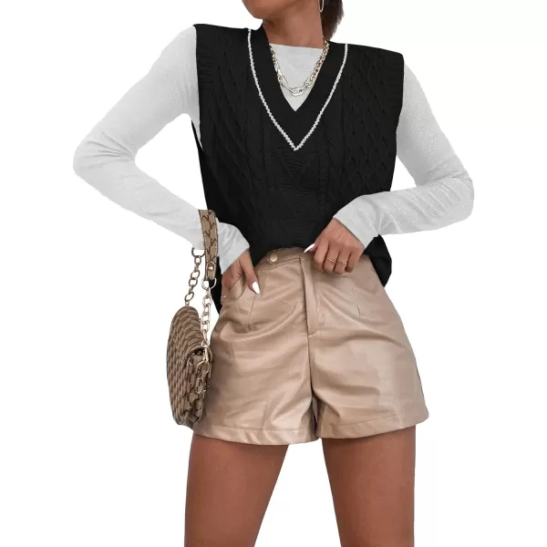 SweatyRocks Women's Plaid Geo Sleeveless V Neck Knit Crop Top Sweater Vest