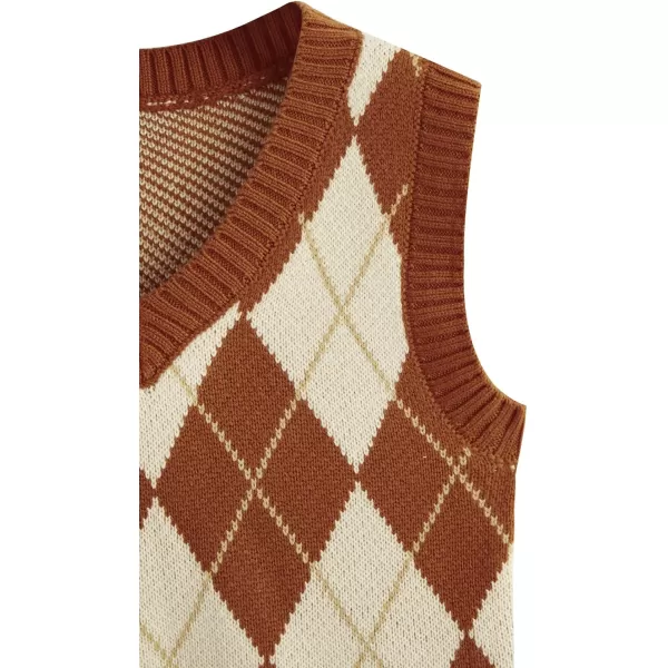 SweatyRocks Women's Plaid Geo Sleeveless V Neck Knit Crop Top Sweater Vest