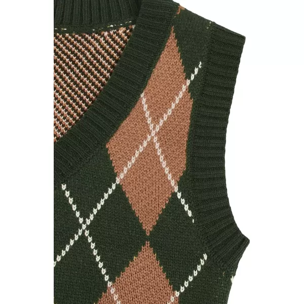 SweatyRocks Women's Plaid Geo Sleeveless V Neck Knit Crop Top Sweater Vest