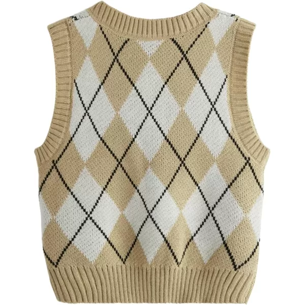 SweatyRocks Women's Plaid Geo Sleeveless V Neck Knit Crop Top Sweater Vest