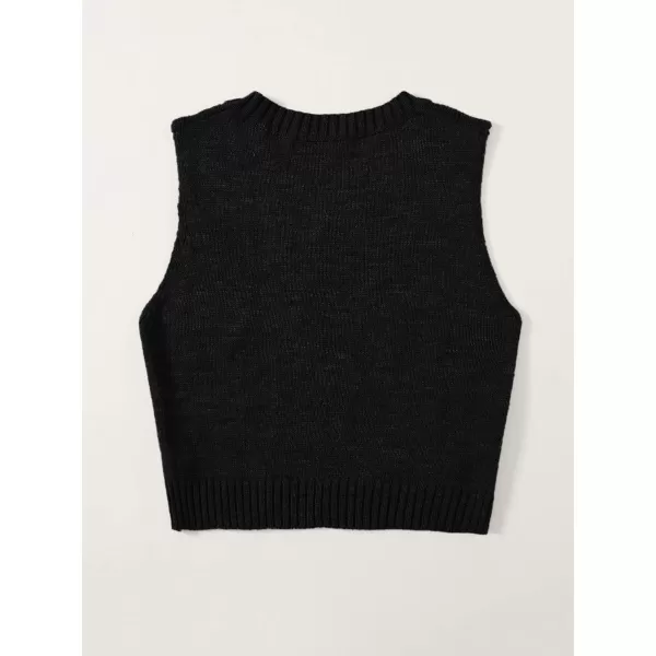 SweatyRocks Women's Plaid Geo Sleeveless V Neck Knit Crop Top Sweater Vest