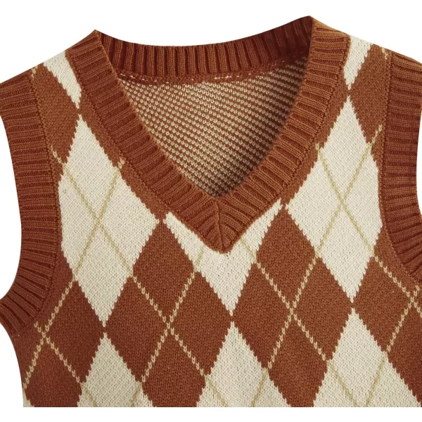 SweatyRocks Women's Plaid Geo Sleeveless V Neck Knit Crop Top Sweater Vest