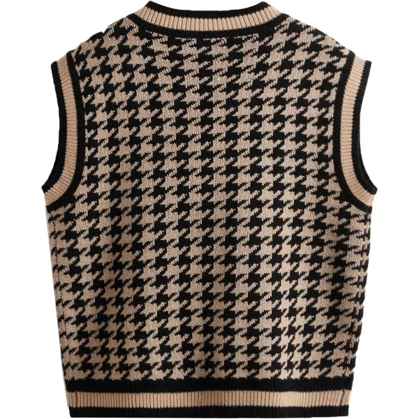 SweatyRocks Women's Plaid Geo Sleeveless V Neck Knit Crop Top Sweater Vest