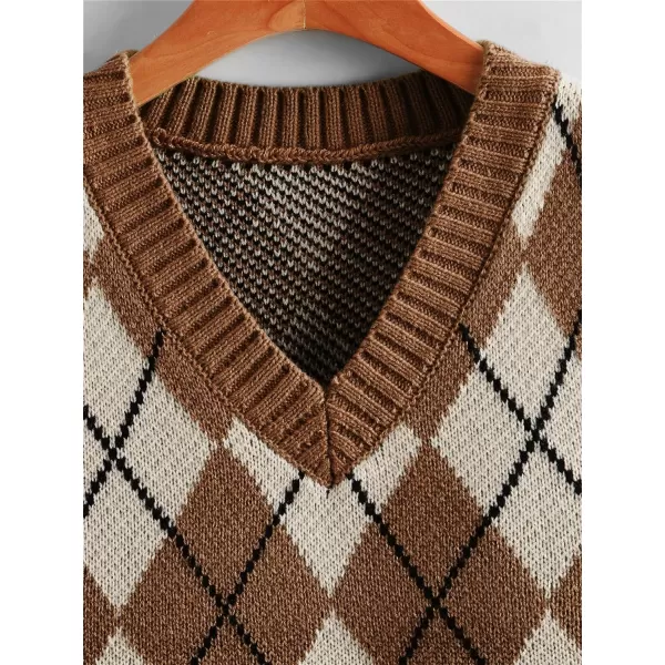 SweatyRocks Women's Plaid Geo Sleeveless V Neck Knit Crop Top Sweater Vest