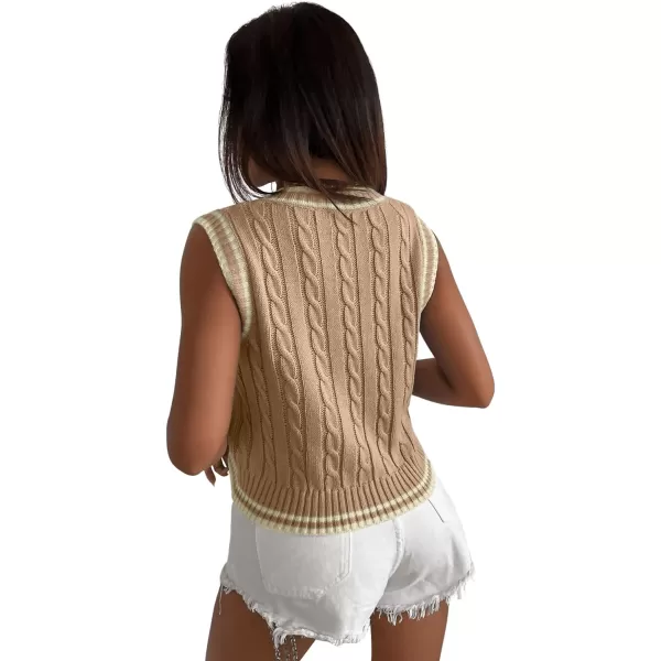 SweatyRocks Women's Plaid Geo Sleeveless V Neck Knit Crop Top Sweater Vest