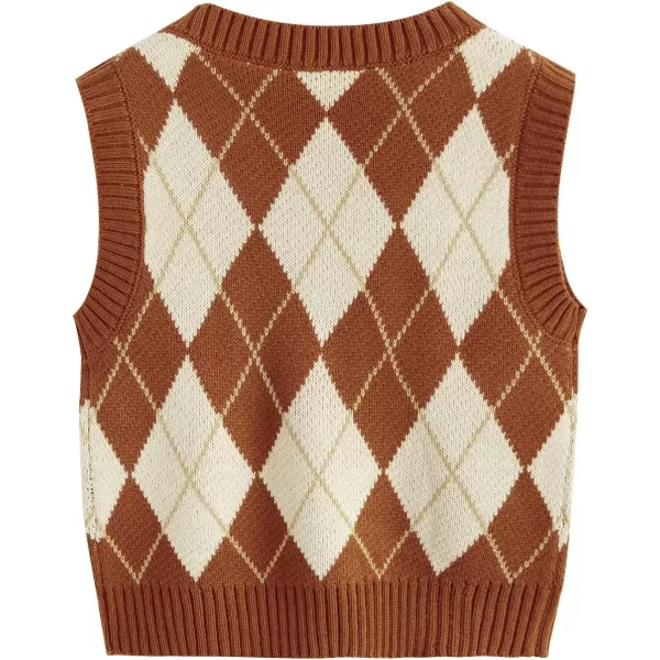 SweatyRocks Women's Plaid Geo Sleeveless V Neck Knit Crop Top Sweater Vest