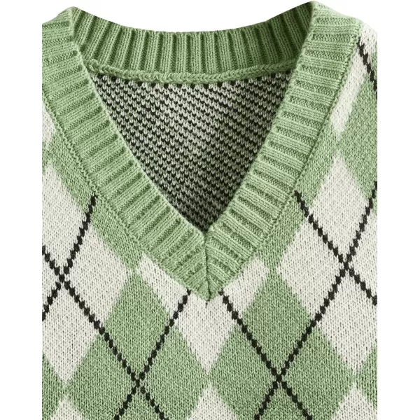 SweatyRocks Women's Plaid Geo Sleeveless V Neck Knit Crop Top Sweater Vest
