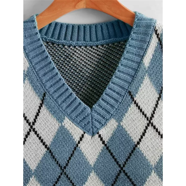 SweatyRocks Women's Plaid Geo Sleeveless V Neck Knit Crop Top Sweater Vest