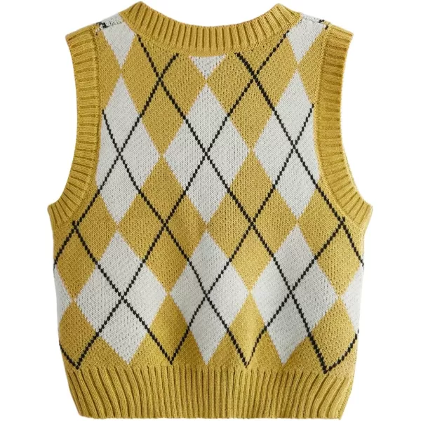 SweatyRocks Women's Plaid Geo Sleeveless V Neck Knit Crop Top Sweater Vest