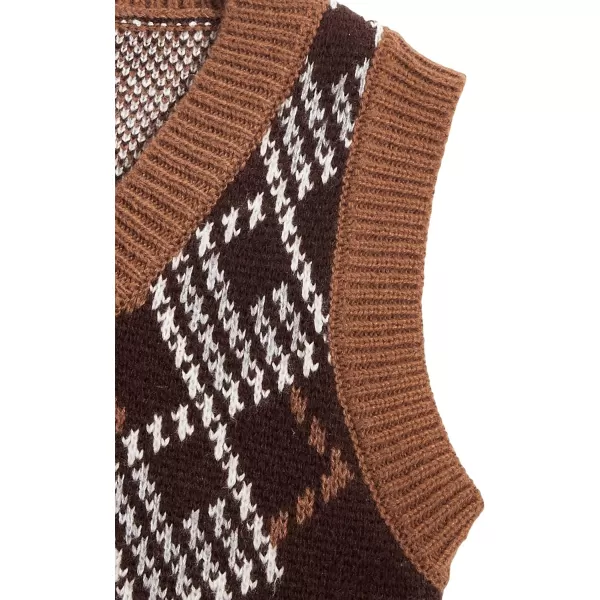 SweatyRocks Women's Plaid Geo Sleeveless V Neck Knit Crop Top Sweater Vest
