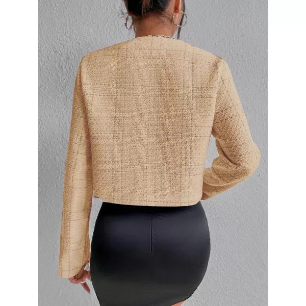 SweatyRocks Women's Plaid Long Sleeve Round Neck Button Down Crop Jacket Single Breasted Short Coat Top
