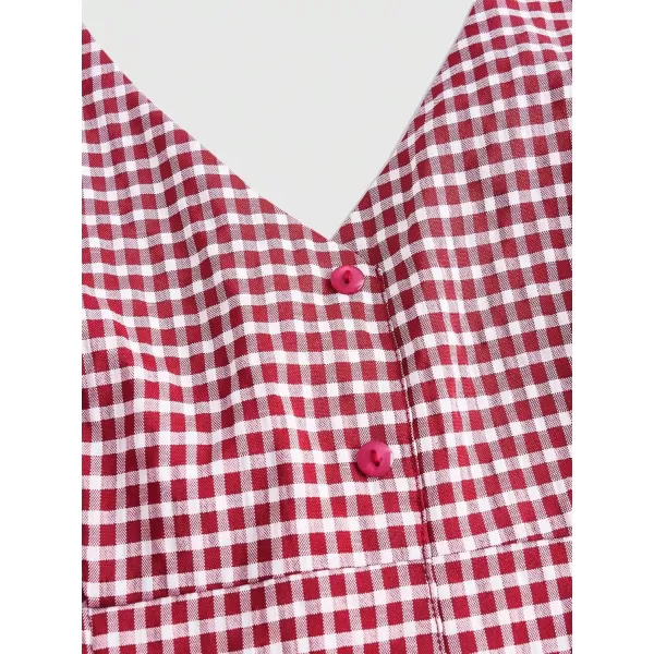 SweatyRocks Women's Plaid Pattern Button Front Halter Top Backless Sleeveless Tank Top