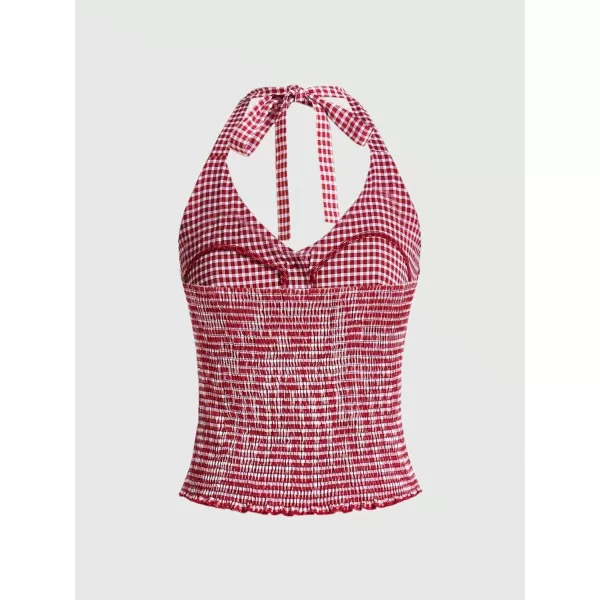 SweatyRocks Women's Plaid Pattern Button Front Halter Top Backless Sleeveless Tank Top